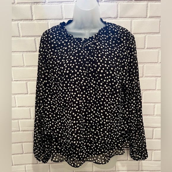 NINE WEST women long sleeve polka dot blouse/size L - Picture 3 of 10